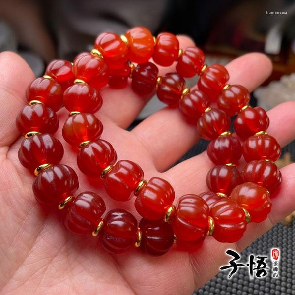 Strand Brésil Rouge Agate Sculpté Citrouille Perles Abacus Bracelets Mode Sud Pour Hommes Et Femmes.