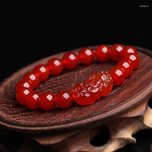Bracelet en agate rouge du Brésil Pi Xiu, calcédoine
