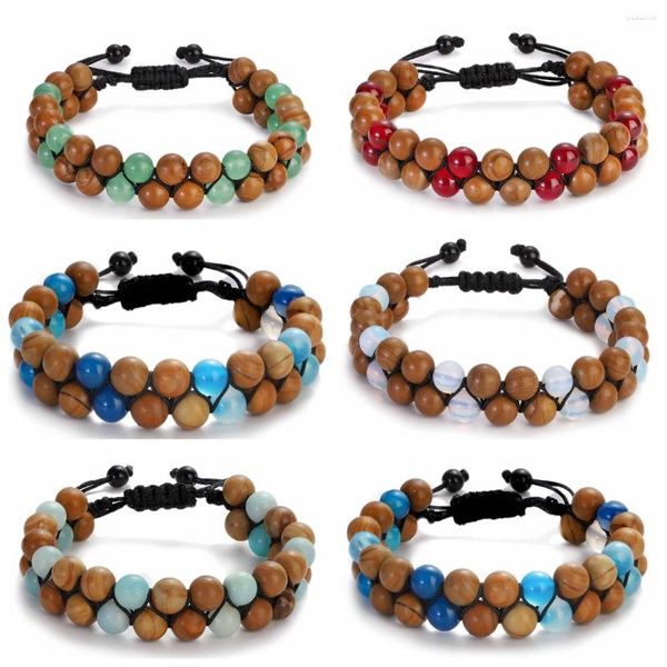 Texture brun brun bracelet à perles de pierre naturelle yoga ajusté rétro décontracté pour hommes