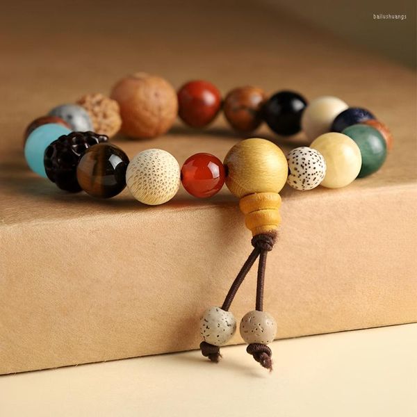 Strand Bouddhiste Perles Pendentif Main Chaîne Dix-Huit Graines Bois Chant Bracelet De Poche Chapelet Bois De Santal Bracelets Bijoux Cadeaux