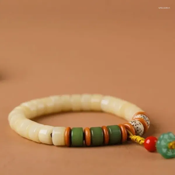 Bracelet de perles de prière bouddhiste, avec Jade blanc naturel, racine de Bodhi, fleur de Lotus, Style ethnique pour femmes, trois couleurs