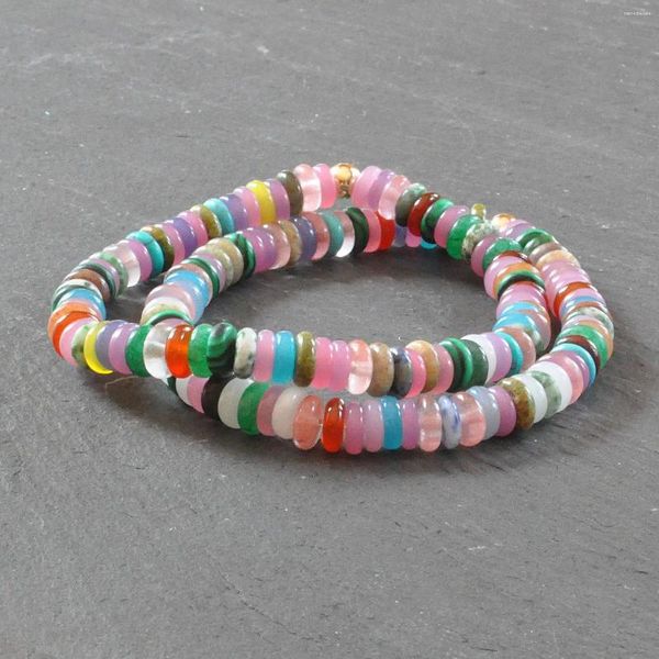 Pulsera elástica con cuentas de caramelo y piedras preciosas, brazalete apilable bohemio Rondelle liso