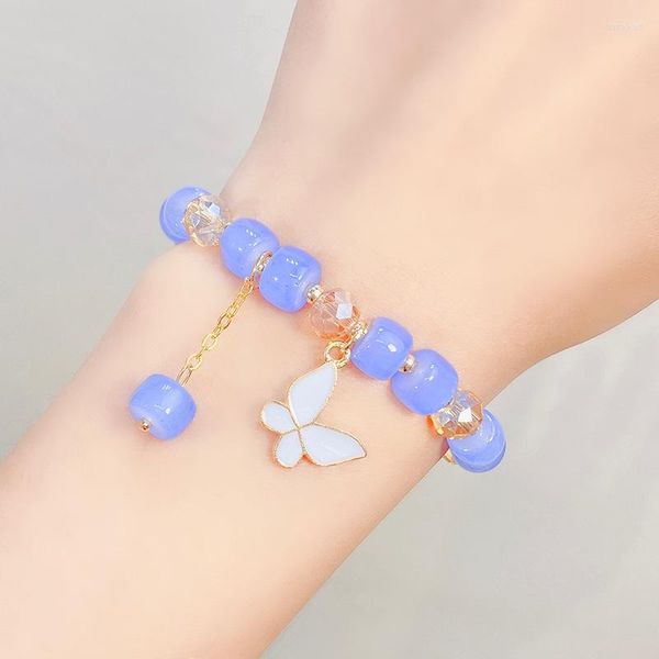 Hilo de dibujos animados mariposa cristales mujeres pulsera cadenas para niñas amigos estudiante Daisy cuentas pulseras encanto estético joyería