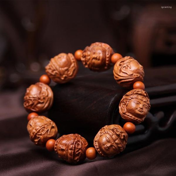 Pulsera de Avatar de diosa de caoba tallada en hebra, joyería de cuentas de Guadang de paz de estilo popular Natural