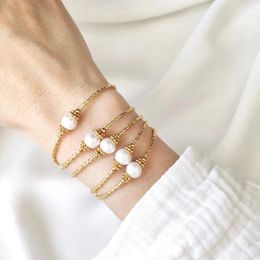 Strand CCGOOD Bracelets de perles d'eau douce plaqué or 18 K Bracelet d'été perlé pour femmes bijoux minimalistes empilables Pulseras