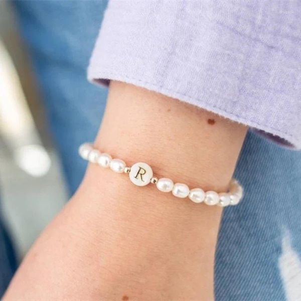 Strand Ccgood Natural Ewater Pearl Bracelet For Women Shell A-Z Initials Letter Bijoux Gift Friend in Pulseras