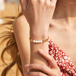 Strand CCGOOD perles d'eau douce naturelles bracelets pour femme oreille de blé conception plaqué or 18 K bijoux de haute qualité Pulseras Mujer