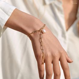 Strand Ccgood Pearls Bracelet for Women Paper Clip Chain Design Gold plaqué Bracelets de haute qualité Bijoux de mode Pulseras Mujer Girl