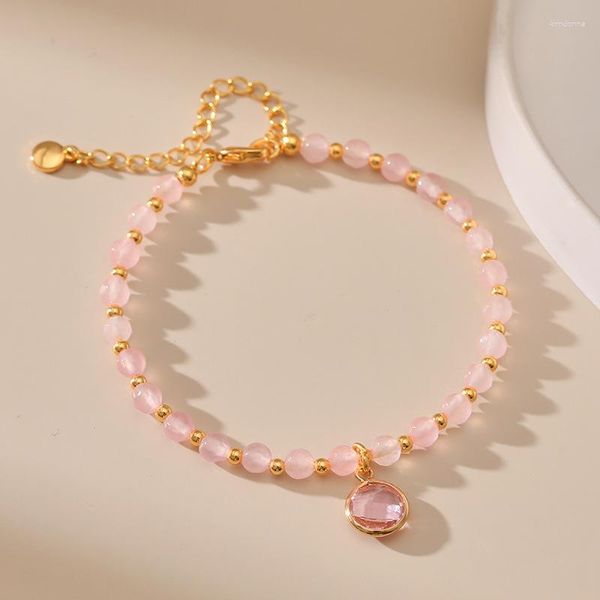 Strand CCGOOD-pulsera con dijes de diamantes de imitación de Jade rosa para Mujer, chapada en oro de 18 K, joyería de moda de alta calidad, Pulseras para Mujer