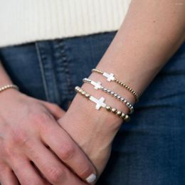 Strand Ccgood Shell Cross Cross Bracelet Freshwater Boho Jewelry Metal Gold plaqué 18 K Perles de couleur bracelets pour femmes Pulseras empilables