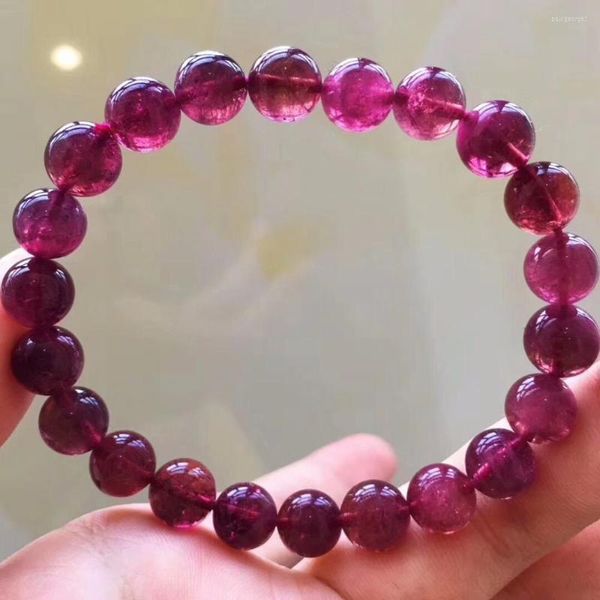 Certificat de brin tourmaline rouge naturelle 8,5 mm cristal perle ronde bracelet bracelet dame stretch pierre de guérison