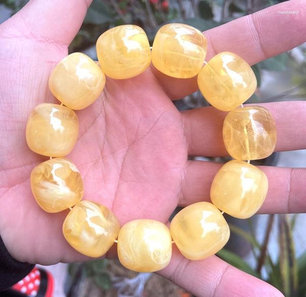 Strand Certified 19x21mm Bracelet de perles de baril de cire d'abeille jaune d'ambre du Mexique naturel