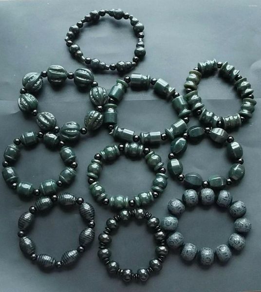 Strand certifié véritable naturel Hetian vert foncé perle de Jade bracelet unisexe