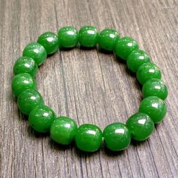 Bracelet Jade vert certifié Strand Bijoux en pierre naturelle Men de pierre Véracte chinois chinois jades jades néphrite baril perle élastique