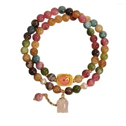 Pulsera de equilibrio de chakras para mujer, turmalina de perla de imitación Vintage elegante, joyería de lujo elástica colorida para mejorar