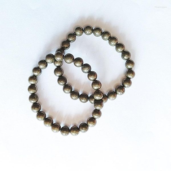 Bracelet de perles Chakra en pierre de Pyrite ronde naturelle, extensible, pour femmes et hommes, bijoux de Yoga faits à la main