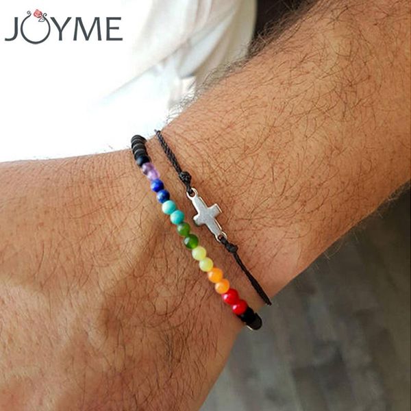 Juego de pulsera y cruz de chakras para hombres, cuentas pequeñas de piedra natural de 4 mm, equilibrio curativo, cuentas de semillas de yoga para oración de Buda, hebras con cuentas bohemias