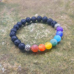 Strand Chakra Weathered Stone Healing Balance Perles Reiki Bouddha Prière 8mm Lava Huile Essentielle Diffuseur Bracelet Bijoux Perlé Strands