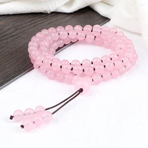 Strand Charm 6MM Bracelet en pierre de calcédoine rose guérison naturelle 108 perles collier de prière femmes Yoga bracelet bijoux Pulsera cadeau ami