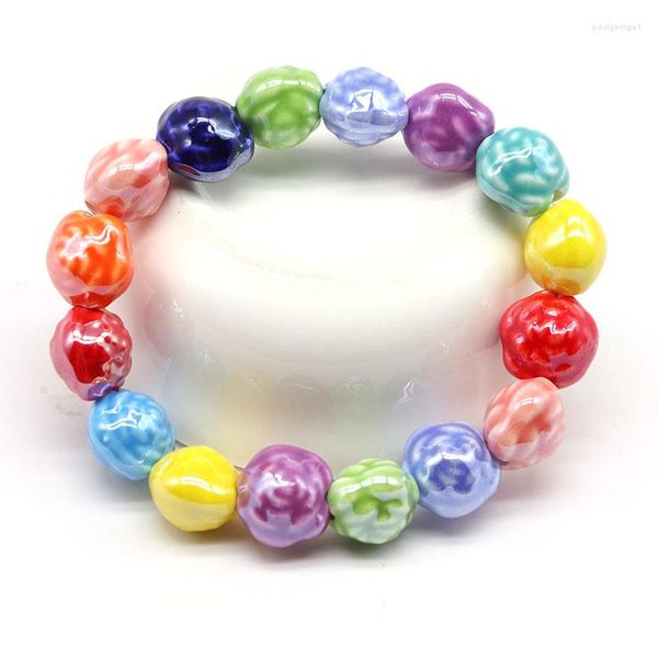 Bracelet en perles de fleurs pour femmes, breloque à brins, fait à la main, corde élastique en céramique Rose, cadeau de fête, bijoux, vente en gros