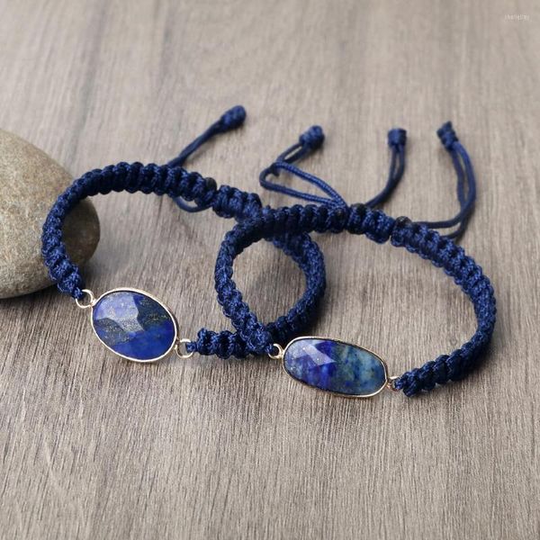 Brin Charme Homme Tressé Bracelet Marine Corde Fait Main Bleu Grès Pierre Naturelle Pendentif Bracelets Jonc Yoga Bijoux Pour