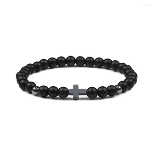 Strand Charm Mannen Kruis Armbanden Vrouwen Meditatie Gebed Natuurlijke Lava Kralen Armband Yoga Fitness Paar Sieraden Geschenken Homme Hombre