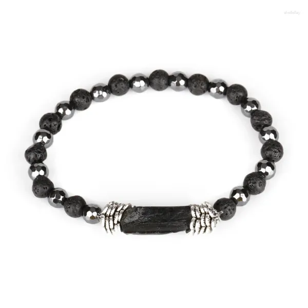 Strand Charm Naturel Tourmaline Noire Brute Guérison Calme Pierre Minérale Perle 6mm Roche Lave Hématite Énergie Bracelets Pour Homme Femmes