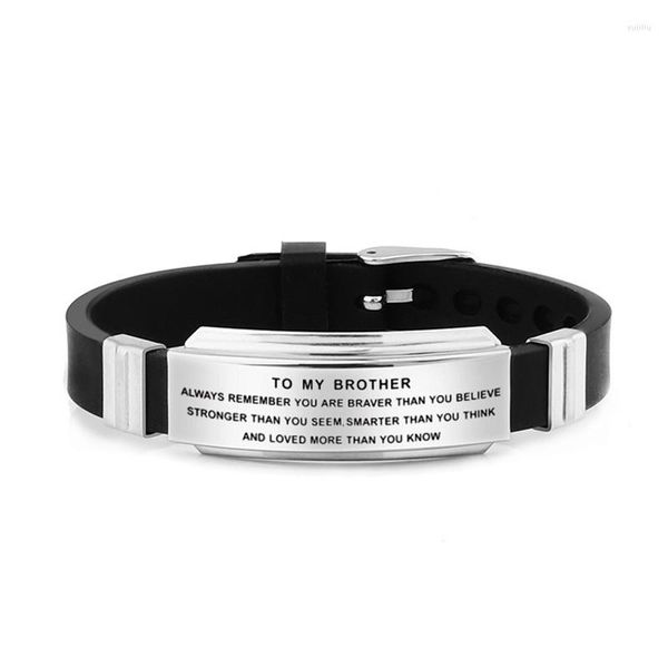 Bracelet à breloques en cuir et Silicone pour hommes, breloque à mon frère, en acier inoxydable, cadeaux d'amour pour garçons