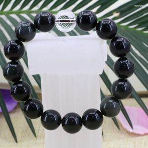 Strand Charmant Bracelet Femme Style Bohème Obsidienne Noire Naturelle 12mm Perles Rondes Bracelets Cristal Diy Bijoux 7.5 pouces B3164