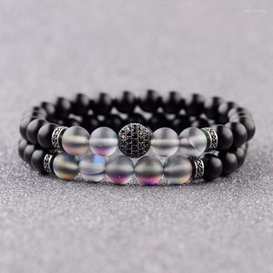 Strand Charms Moonstone heren kraal armband Chakra Bangles Bijoux luxe CZ Black Disco Ball Bar vrouwen