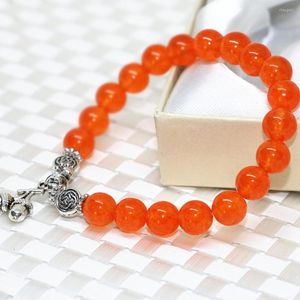 Strand Charms Original Orange Calcédoine Jades Pierre Naturelle 8mm Corde Bracelet Mode Tibet Argent-couleur Pendentif Bijoux 7.5inch B2048