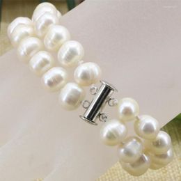 Strand Charms Blanc Naturel 8-9mm Perle Nearround Perles 2 Rangées Bracelets Bracelet Pour Femmes Conception Originale Bijoux 7.5 pouces B3178