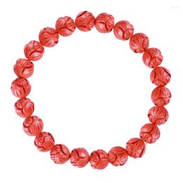 Strand Chen Shi Bracelet en cinabre rouge Coeur de lotus féminin Perles rondes Cercle unique Bracelets porte-bonheur Année de vie Bijoux de transfert