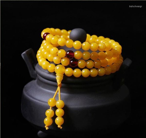 Strand Chicken Butter Yellow Beeswax Bracelet 108 Old Prayer Beads Ambe R Collier Pull Chain Matching Certificate