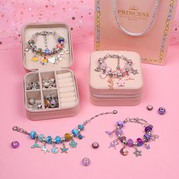 Strand educatieve doe-het-zelf armbandenset voor kinderen - kleurrijke kristallen kralen hanger prachtige geschenkdoos sieraden verjaardagscadeau