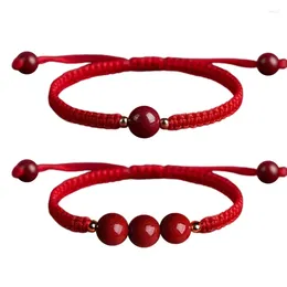 Strand China Red Woven Bracelet Handmaded Red Red Red Red Round Blangle Bangle Ajustable Cadena de enlace de mano para la suerte y la fortuna