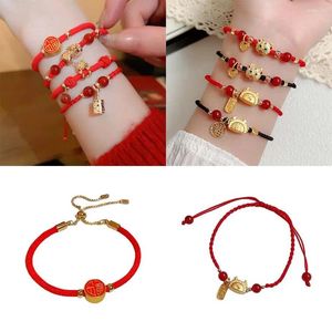 Bracelet de Style chinois Dragon année, pendentif de perles rétro, Imitation du zodiaque, Agate, corde rouge porte-bonheur pour filles