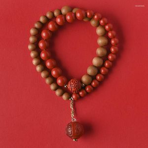 Strand Chinese stijl High-Fidelity Cinnabar Bracelet vrouwelijk sandelhout met twee ringen vintage rood geschenk