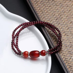 Bracelet en pierre de grenat naturel de style chinois, avec perles d'agate rouge, Design Simple, porte-bonheur, cadeau