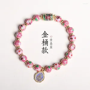 Estilo chino chino vintage étnico cloisonne filigree esmaltado rosa durazno flor flor de 8 mm pulsera para mujeres regalo de joyería