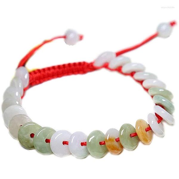 Strand Traditions chinoises Birmanie naturelle Jadéite Rouge Lucy Bracelet Bracelet Bijoux en jade fait à la main Boucle de sécurité de 9 mm Corde tissée à la main