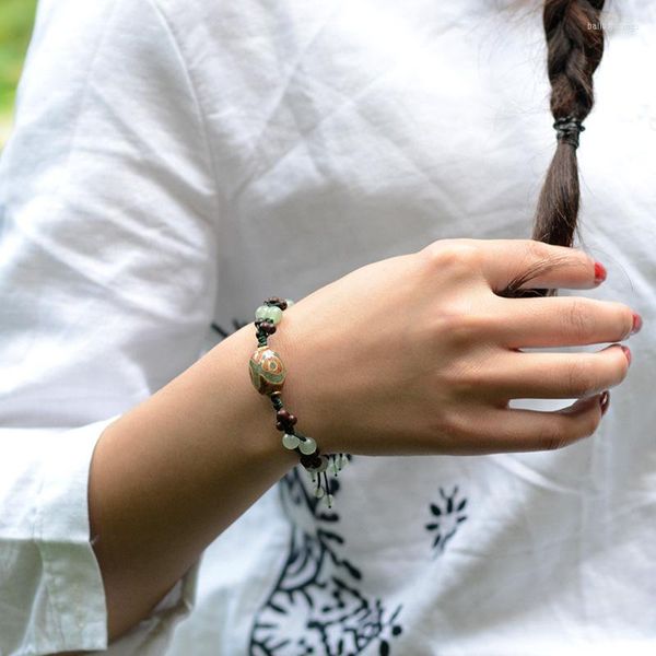 Bracelet ethnique en bois de santal rouge lubolaire, vent chinois, Vintage, Quartz Aventurine, perles de jour faites à la main