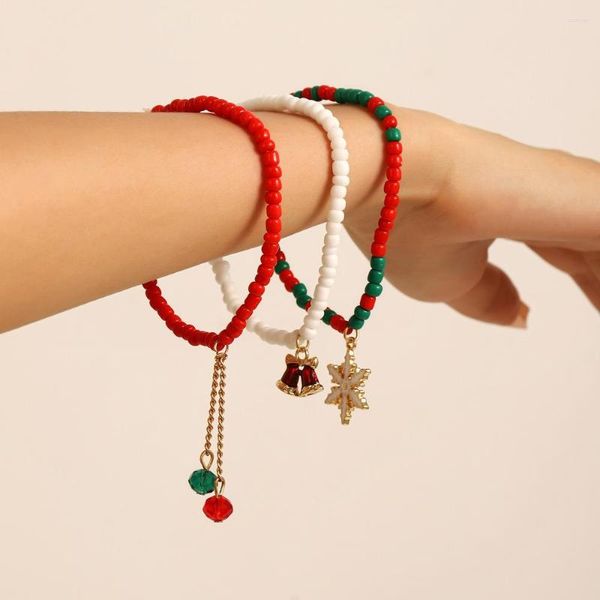 Strand Christmas Bracelet Set de 3 Bell Snowflake Fashion Personality Beaded Jewelry Gifts para niños