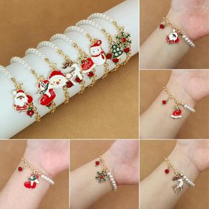 Strand Christmas Series Santa Claus Sneeuwman Hangdoek Bracelet Verstelbare Pearl Friendship armbanden voor vrouwelijke meisjes Xmas feestjuwelen