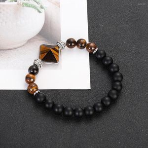 Bracelet perlé classique brin naturel oeil de tigre perles carrées Bracelets élastiques pour femmes hommes Yoga Bracelets d'équilibre de guérison