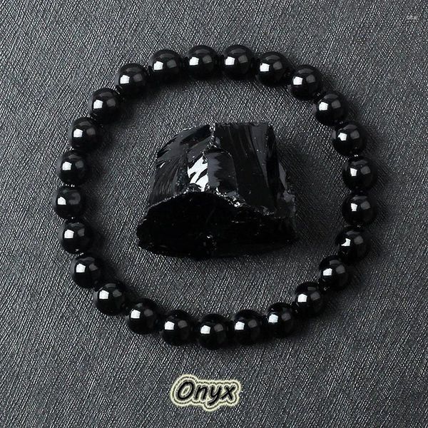 Bracelet de perle obisidien noir classique Brand pour hommes Stone Natural Stone Shiny ONYX Méditation de yoga faite à la main bijoux en gros