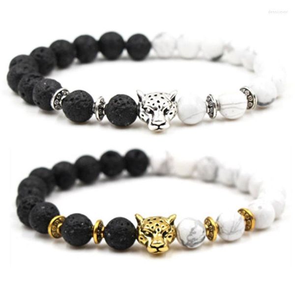 Strand Classique Noir Blanc Guépard Animal Perlé Bracelet Pierre Naturelle Couple Hommes Femmes Mode Bijoux Accessoires