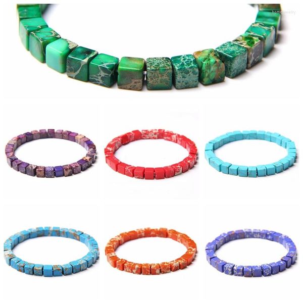 Strand Classic Chakra 6MM Cube Imperial Mineral Stone Beads Beaded Bracelet Healing Lucky Energy Colorful Jewelry Gifts