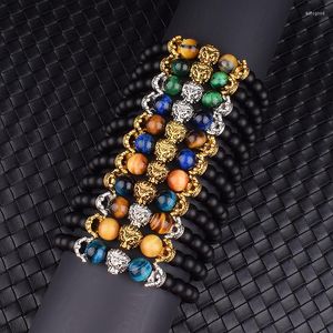 Brin classique couronne Lion Bracelet hommes jaune soleil lac oeil de tigre Onyx pierre breloque faite à la main pour les femmes bijoux Pulsera Hombre