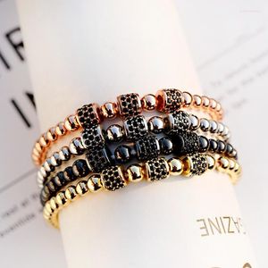 Hebra Cilindro clásico CZ Cobre Color oro Pulsera Homme Charm Beads Hombre Mujer Joyería Pulseras Hombre